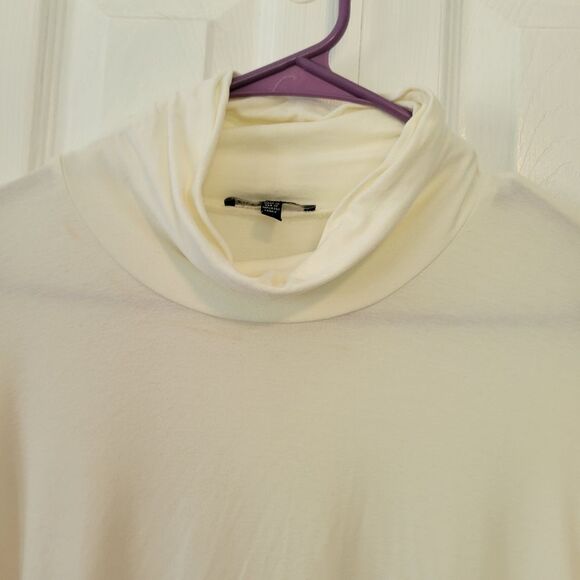 Eileen Fisher Cream Cowl Neck Jersey Knit Top Size Medium - Picture 3 of 5